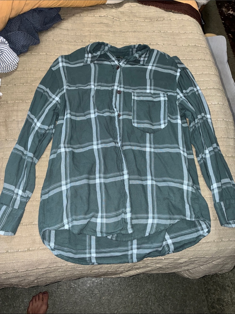 wild fable Green Plaid Hooded Button-Down Shirt